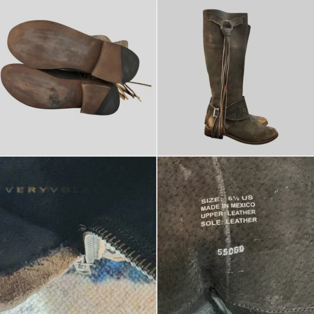 Very Volatile Rainstorm Knee High Tan Boots Tall Leather Boots With Fringe